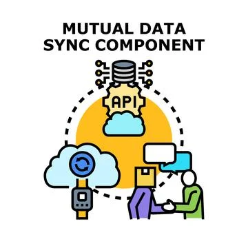 Mutual data sync component connecting cloud api Stock Illustration