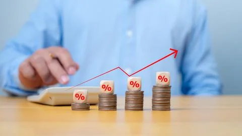 Mutual funds strategy increase revenue dividends. Bank raised interest rate.. Stock Photos
