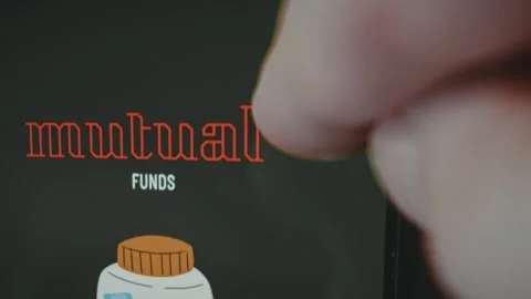 Mutual Funds themed graphic presentation viewed on smartphone Stock Footage 289076771