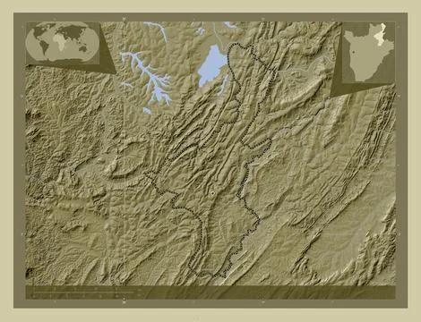 Muyinga, Burundi. Elevation map colored in wiki style with lakes and rivers Stock Illustration