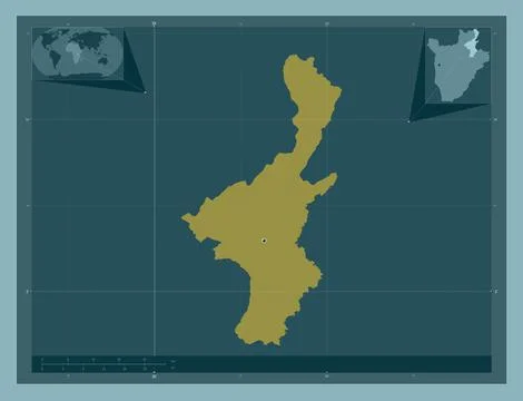 Muyinga, Burundi. Solid color shape. Locations of major cities of the region Stock Illustration
