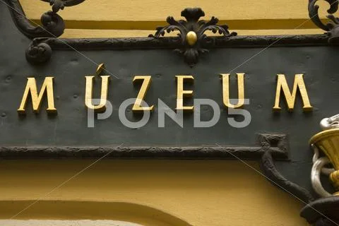 Muzeum sign in Slovakia Stock Photos