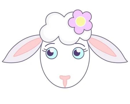 Muzzle of a cute cartoon sheep - vector full color picture. Sheep head with big Stock Illustration