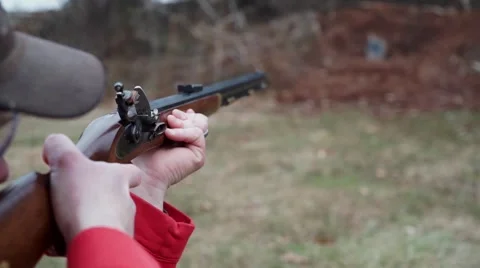 Muzzle loader rifle firing down the range Video stock 46031944