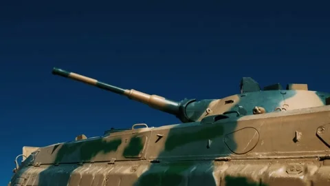 Muzzle of the tank against the blue sky Stock Footage 132231236