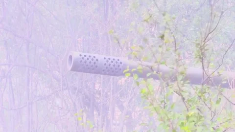 The muzzle of the tank during the shot. Close-up. Real fighting. Stock Footage 251353076