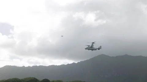 MV-22 Osprey flying through a stormy sky Stock Footage 294679813