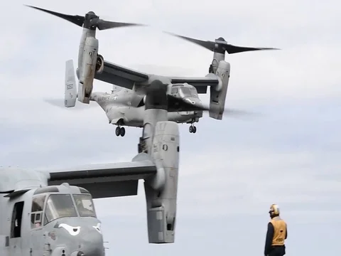 MV-22 taking off from amphibious assault ship USS Boxer LHD-4 Stock-Footage 105156728