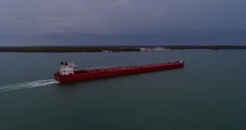 MV Edwin H Gott Lake Freighter Straits of Mackinac De Tour  Michigan Stock Footage 164675338