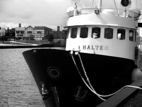 MV Halten Side Front BW by ehrendreich Stock Photos