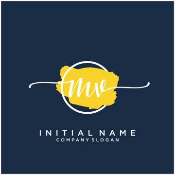 MV Initial handwriting logo design with brush circle Stock Illustration