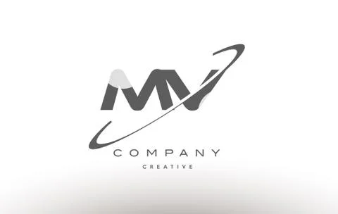 Mv m v  swoosh grey alphabet letter logo Stock Illustration