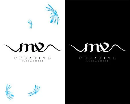 Mv, vm handwriting script font letter logo design template vector Illustrazione stock