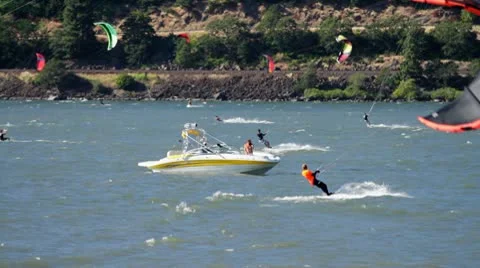 MVI 0537-boat out among kiteboarders Stock Footage 8955341