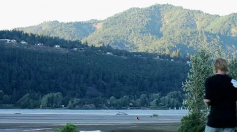 MVI 0618-static shot of mostly vacant sandbar in distance Stock Footage 8955487