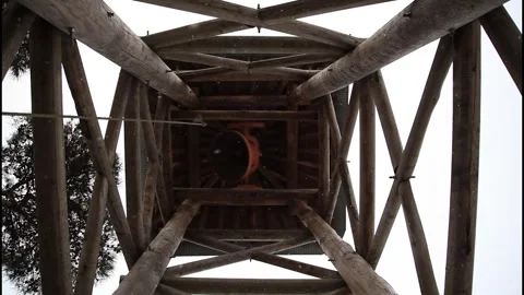 MVI 6315 Low Angle View of Historic Church Bell at Dudong Church south korea Stock Footage 336705584