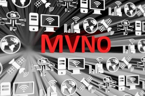 MVNO concept blurred background 3d render illustration Stock Illustration