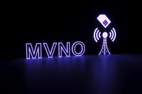 MVNO neon concept self illumination background 3D illustration Stock Illustration