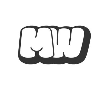 MW logo, bubble comic lettering, rounded in graffiti style black and white .. Stock Illustration