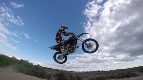Mx no footer slo mo on hip jump, low angle Stock Footage 52440379