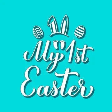 My 1st Easter 3d lettering on mint green background. Easter celebration typ.. Stock Illustration