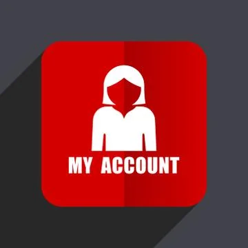 My account flat design web vector icon. Red square sign on gray background in Stock Illustration