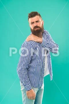 My back hurts. Man mature painful face got injured. Problems with health appears Stock Photos