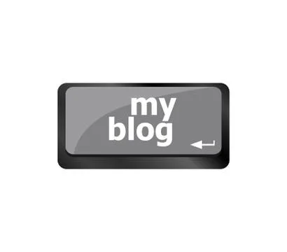 My blog button on the keyboard key close-up, laptop icon Stock Illustration