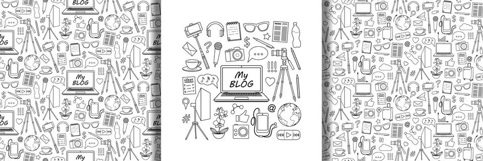 My Blog objects set and seamless patterns Stock Illustration