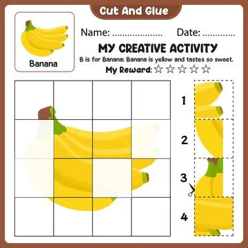 My Creative Activity And Match Cut Tear And Paste Grid Worksheet Cute Banana Stock Illustration