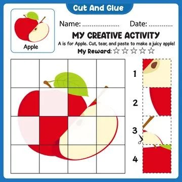 My Creative Activity Look And Match Cut Tear And Paste Grid Worksheet Apple Stock Illustration