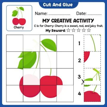 My Creative Activity Look And Match Cut Tear And Paste Grid Worksheet For K.. Stock Illustration