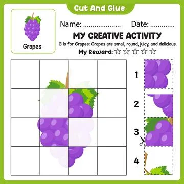 My Creative Activity Look And Match Cut Tear And Paste Grid Worksheet For K.. Stock Illustration
