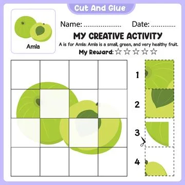 My Creative Activity Look And Match Cut Tear And Paste Grid Worksheet For K.. Stock Illustration