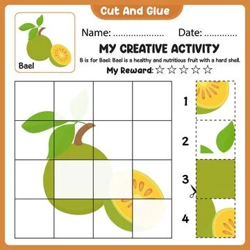My Creative Activity Look And Match Cut Tear And Paste Grid Worksheet For K.. Stock Illustration