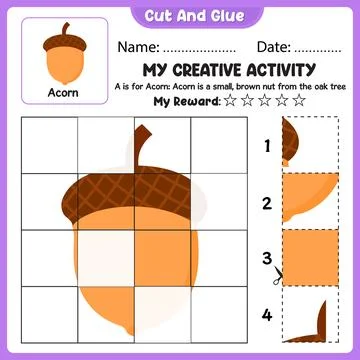 My Creative Activity Look And Match Cut Tear And Paste Grid Worksheet For K.. Stock Illustration