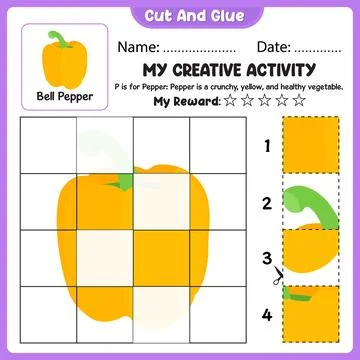 My Creative Activity Look And Match Cut Tear And Paste Grid Worksheet For K.. Stock Illustration