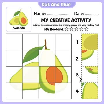 My Creative Activity Look And Match Cut Tear And Paste Grid Worksheet For K.. Stock Illustration