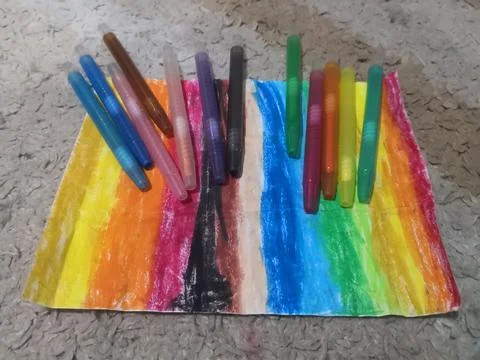 My daughter's colourful drawing Stock Photos