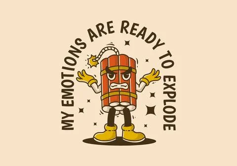 My emotions are ready to explode. Mascot character design of tnt dynamite w.. Illustrazione stock