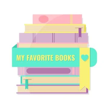 My favorite books concept. Stack of books and bookmark Stock Illustration