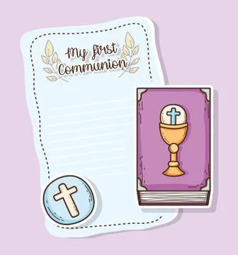 My first communion card with host wafer and bible Stock Illustration