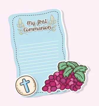 My first communion card with host wafer and grapes Stock Illustration