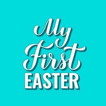 My First Easter 3d lettering on mint green background. Vector template for .. Stock Illustration