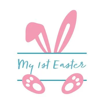 My first Easter vector design with bunny ears. Number with rabbit. Easter quote Stock Illustration