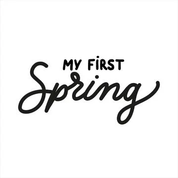 My first Spring holiday vector calligraphy lettering. Handwritten card, banner Stock Illustration
