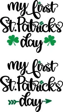 My First St. Patrick's Day, Green Clover, Shamrock, Lucky Clover Vector Stock Illustration