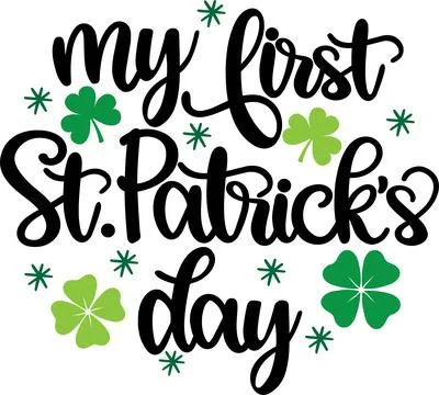 My First St. Patrick's Day 2, Green Clover, Shamrock, Lucky Clover Vector Stock Illustration