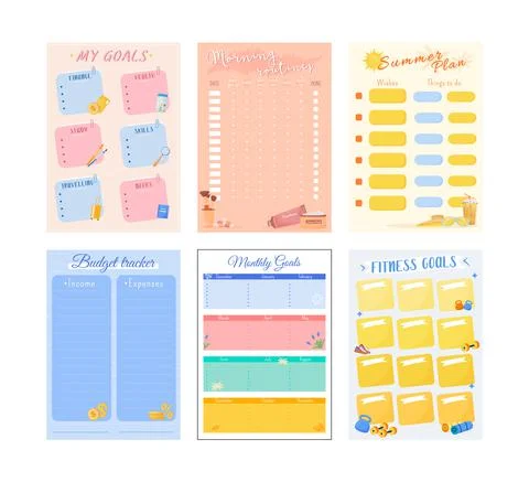 My goals creative planner page set design Stock Illustration