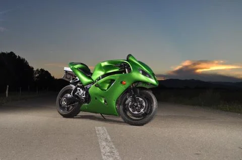 My green motorcycle Stock Photos